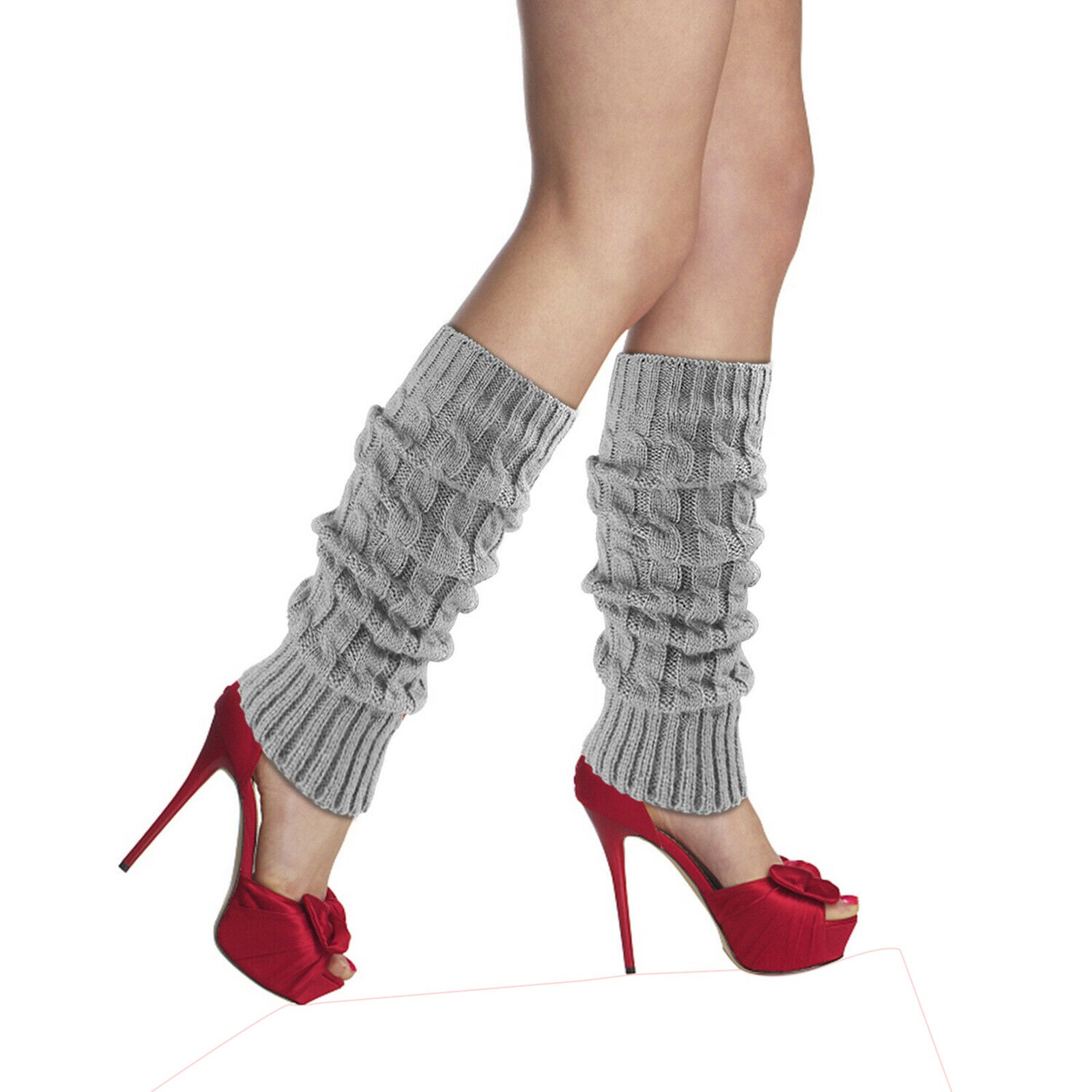 Cable Knit Extra Lange Been Warm Voorraden Boot Sokken Dij Hoge Socking Vrouwen Meisjes Ademende Casual Huidvriendelijke Stof voorraden: Gray 