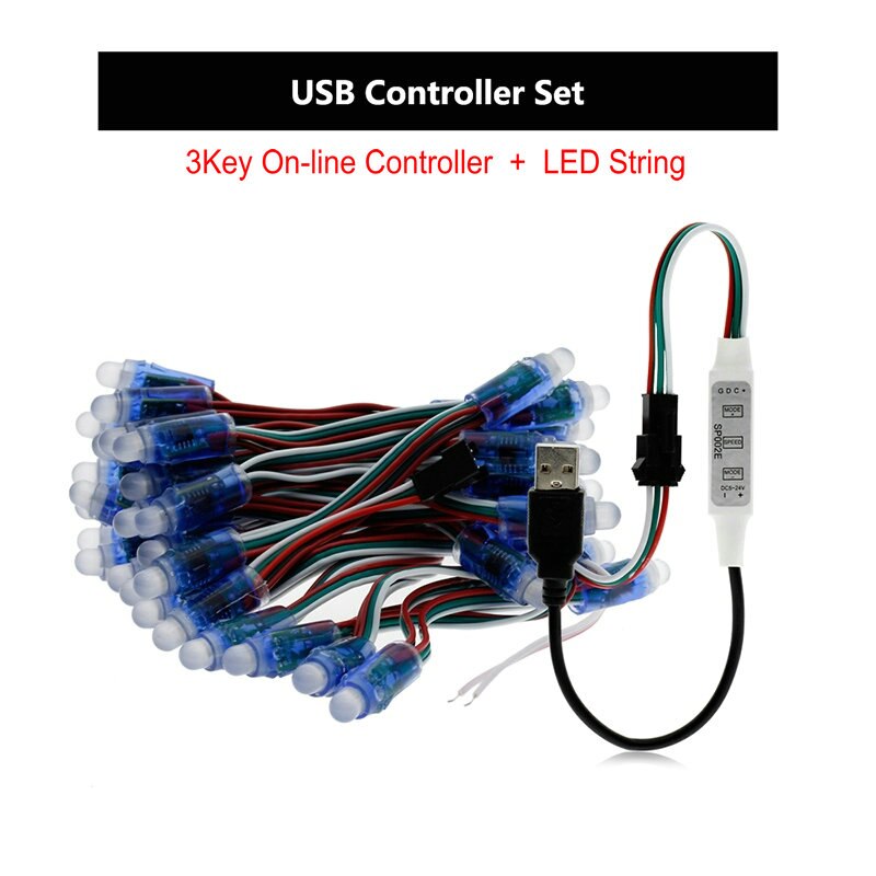 WS2811 RGB LED Module IP68 Waterproof DC5V Full Color LED Pixel Module String Point Lights 50Pixels/Piece with 17key Controller: 3key Controller Set