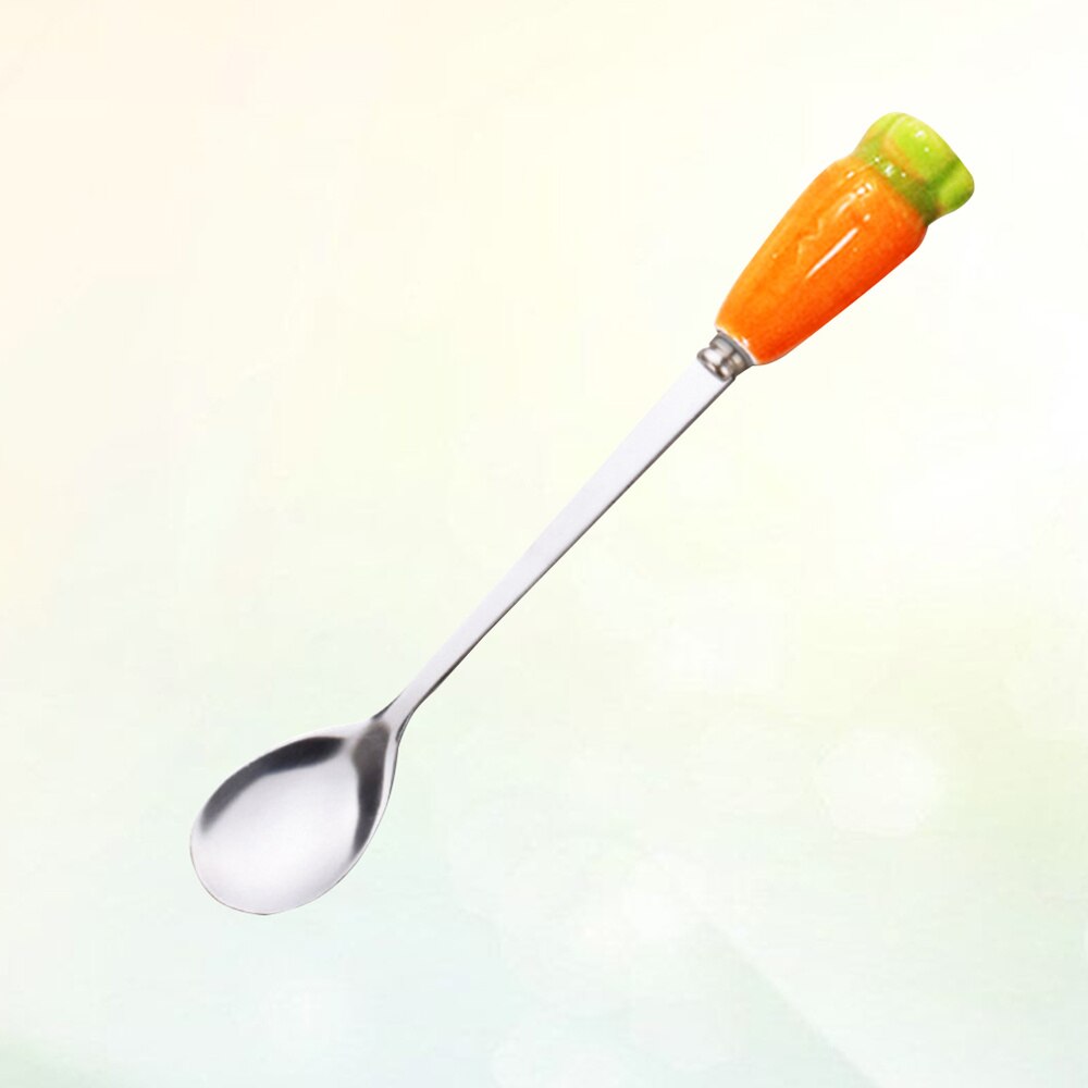 Stainless Steel Spoon with Ceramic Radish Handle Cutlery Coffee Dessert Long Handle Spoon: Default Title