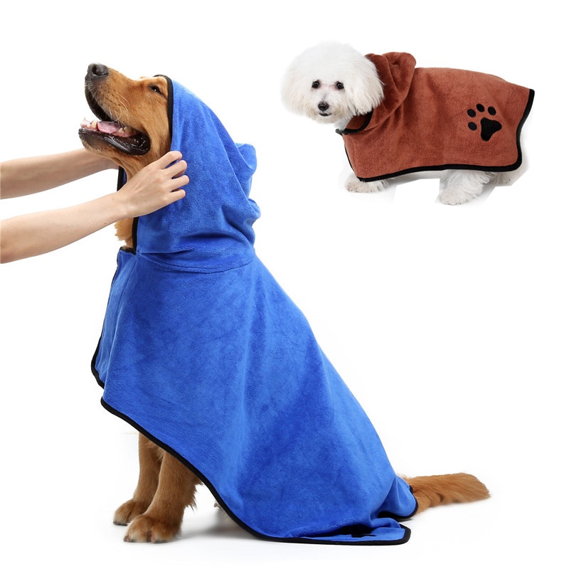 Dog Bathrobe Warm Dog Pet Product Clothes Super Absorbent Pet Drying Towel Embroidery Paw Cat Hood Pet Bath Towel Pet Cloak