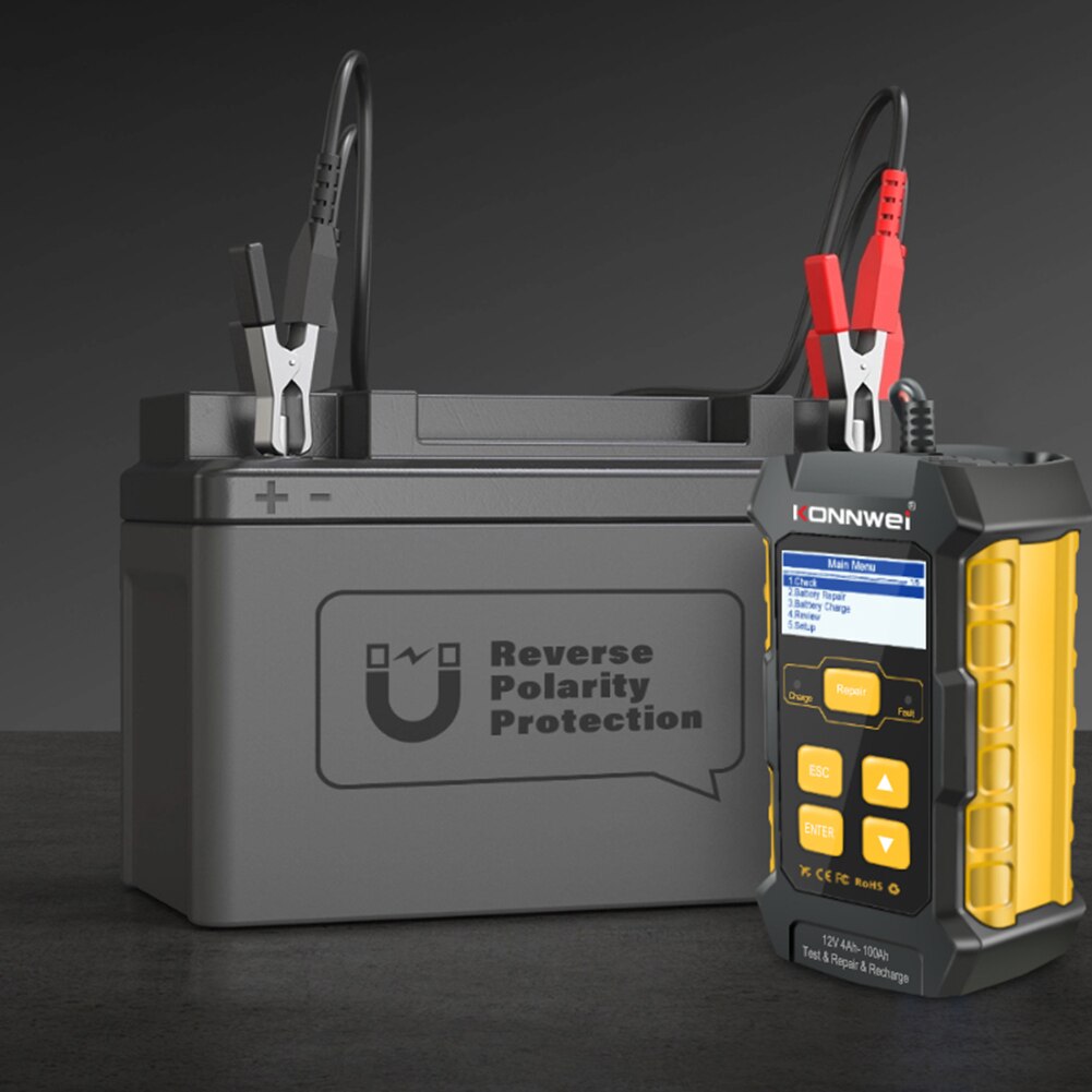 KONNWEI-cargador y probador de batería de coche KW510, 12V, 6A, totalmente automático, reparación de pulso de potencia, pantalla LCD Digital