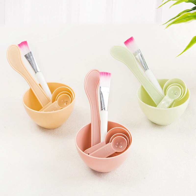 Bol para máscara Facial de belleza DIY, herramienta de maquillaje con pincel, varita de espátula para mezclar, cuchara medidora, 4 en 1