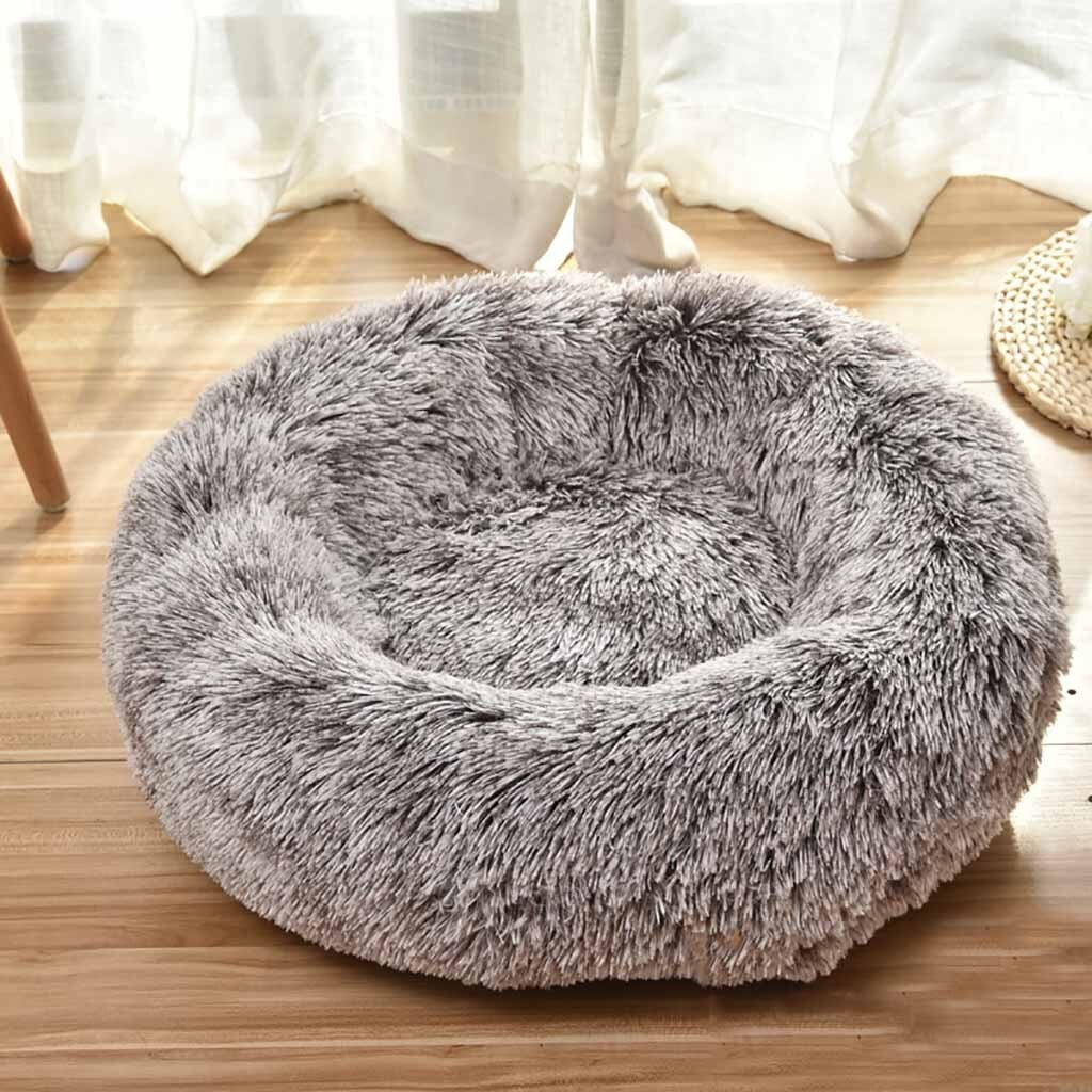 Warm Fleece Dog Bed Round Pet Dog Round Cat Winter Sleeping Bag Long Plush Soft Pet Bed Calming Super Soft Dog Bed Basket