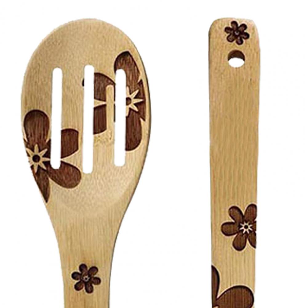 Juego de pala antiadherente de bambú para cocina, cuchara gruesa resistente al calor, 5 piezas