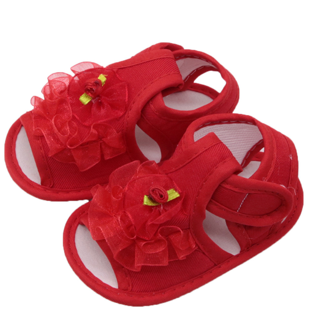 Casual Mode Pasgeboren Baby Baby Kids Meisjes Crib Schoenen Sandalen Zachte Platte Zool Anti-slip Sneakers Bloem Solid Gedrukt schoenen: Rood / 13