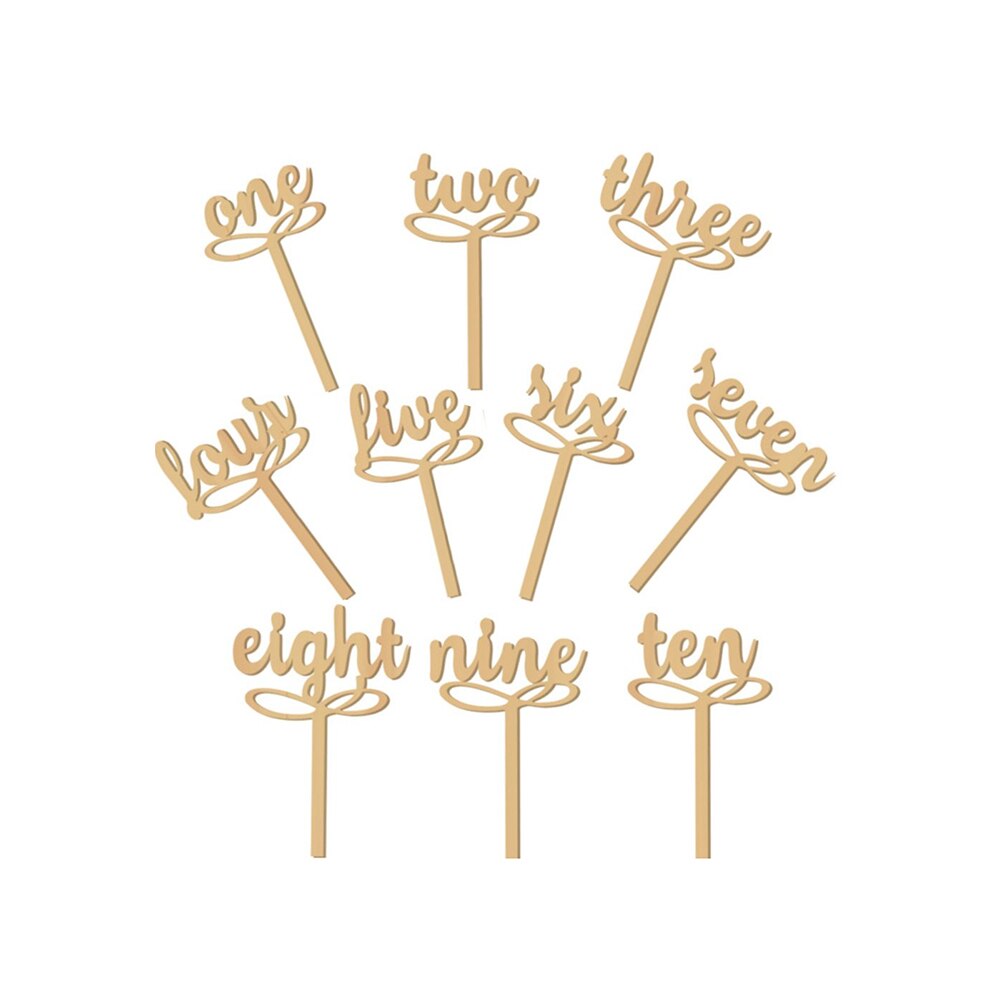 Trä bröllopsbord blomma säte kort tårta topper nummerskyltar en-tio dekorativ digital topper bröllopsfest riktning