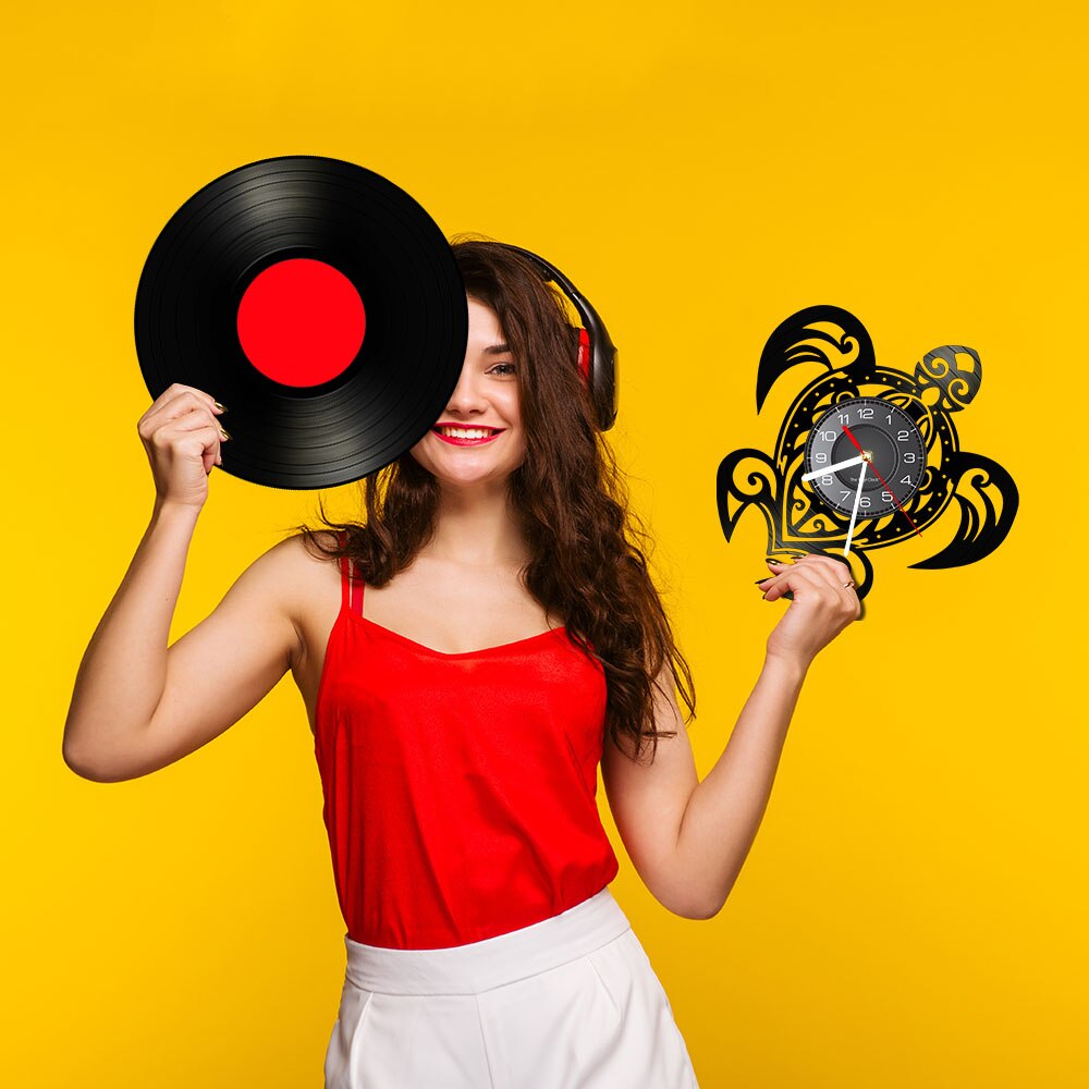 Sea Turtle Wall Clock Mechanical Steampunk Turtle Vinyl Record Wall Clock Sea Animal Decorative Clock Vintage Animal Decor