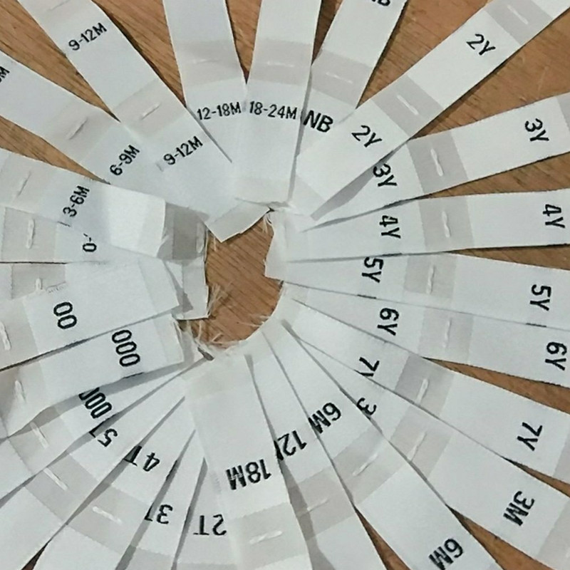 100Stck Weiß Polyester tuch größe Etikett 2Y 3Y 4Y 5Y 6Y 7Y 0-3m 3-6m 6-9m 9-12m 12-18m 18-24m