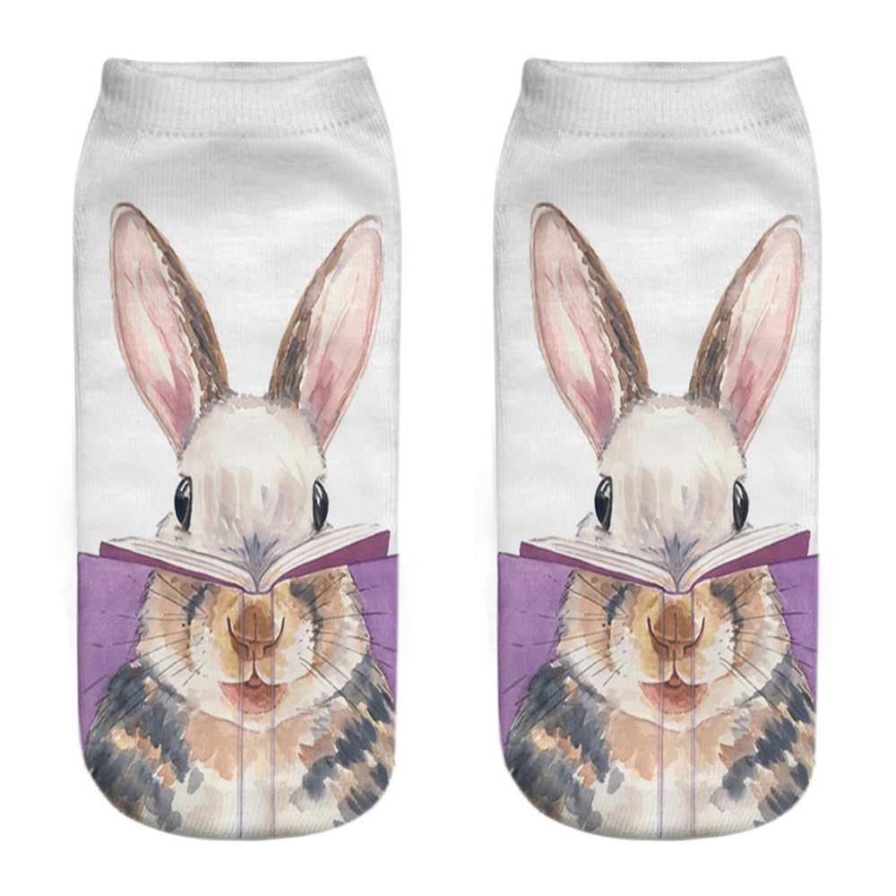 Chaussettes unisexes mignonnes Happy Funny Bunny 03/Life, impression 3D, créative, Harvey Cake Rabbit, rinçage court Sokken, , 1 paire: BLEU CIEL