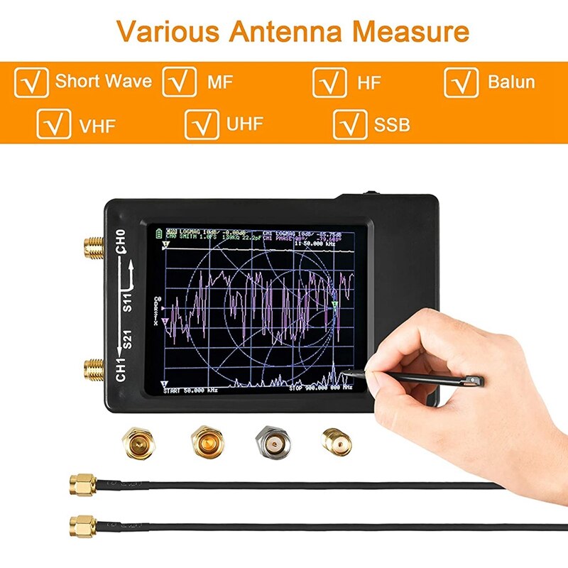 NanoVNA-H Vector Network Analyzer, Portable VNA Antenna Analyzer Kit with 10KHz-1.5GHz, 2.8 Inch LCD Display Touching