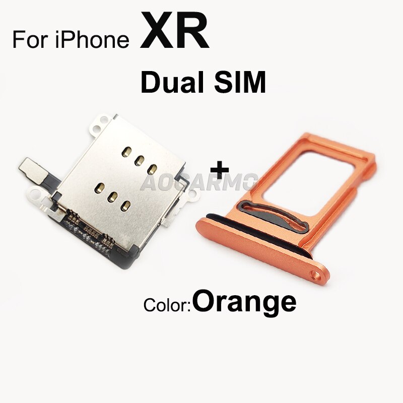 Aocarmo 1Set Voor Iphone Xr Dual Sim Card Reader Flex Kabel + Sim-kaart Lade Houder Slot Adapter Vervanging deel: For XR Dual --Orange