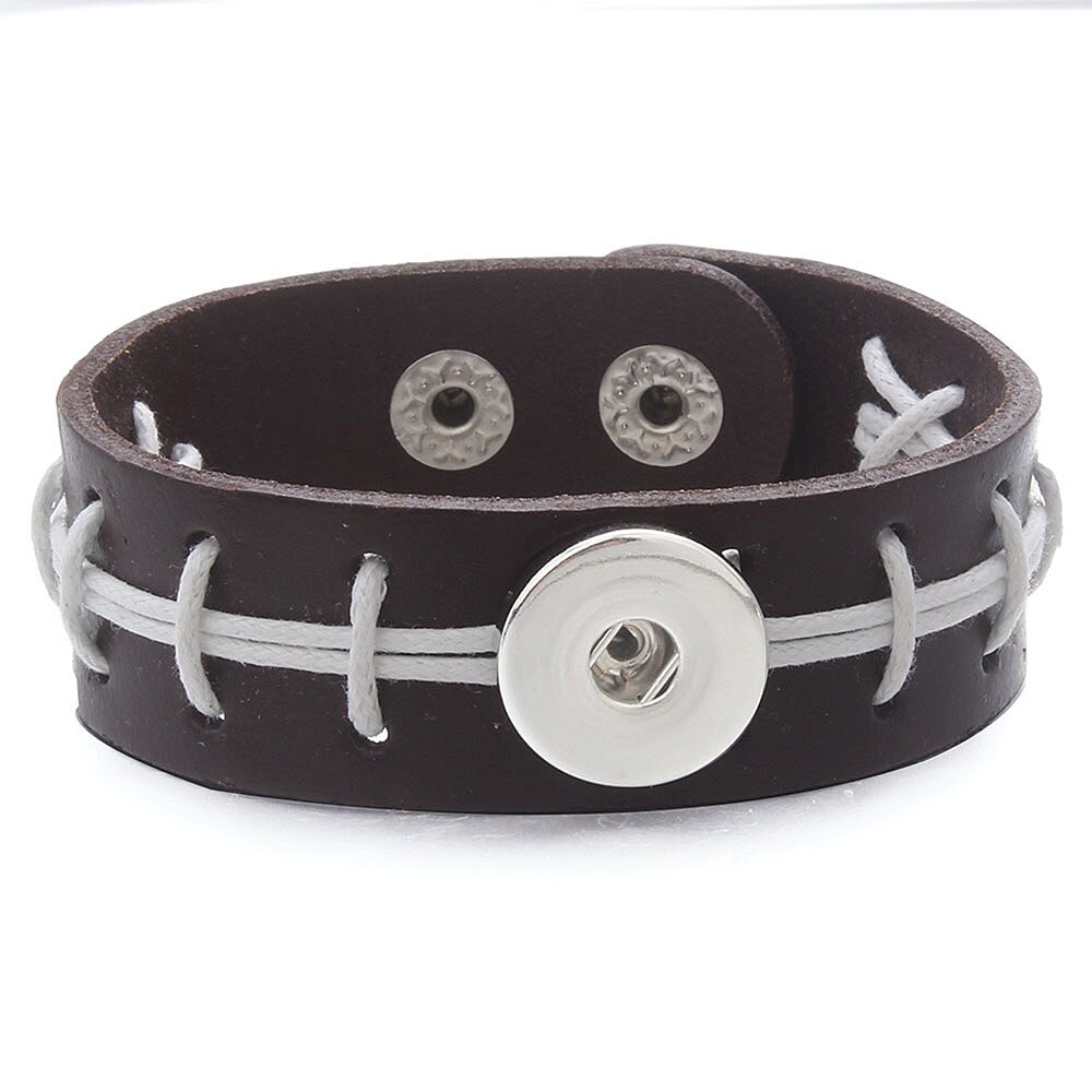 Snap Bracelet Men/Women Adjustable Black Brown Wrap Bangles Fit 18MM Snap Button Leather Bracelet Snap Jewelry: 14