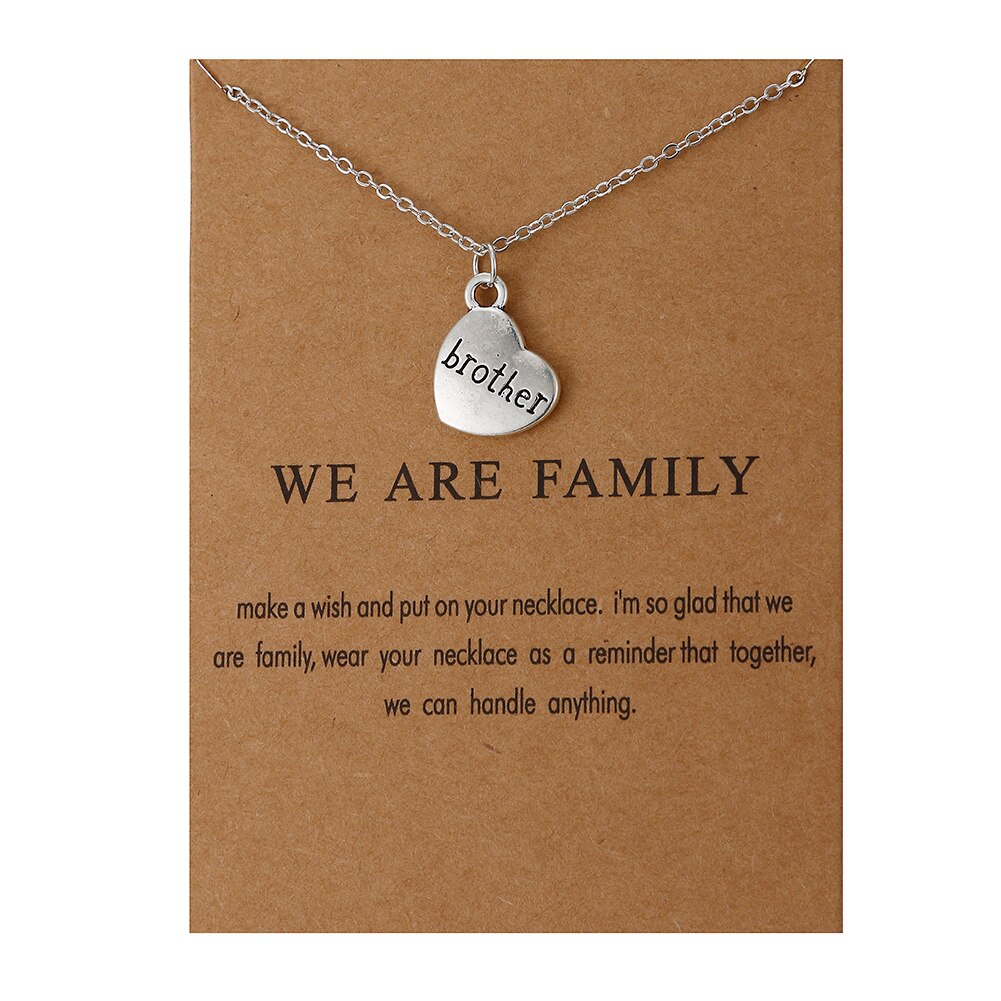 Heart Love We Are Family Tree Dad Mom Sister Members Alloy Pendant Necklace Jewelry: gold card brother