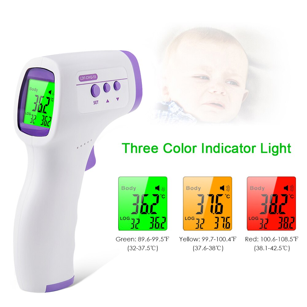 Digitale Voorhoofd Thermometer Infrarood Thermometer Non-Contact Body Temperatuurmeter Hoge Gevoeligheid Met Koorts Alarm: Paars