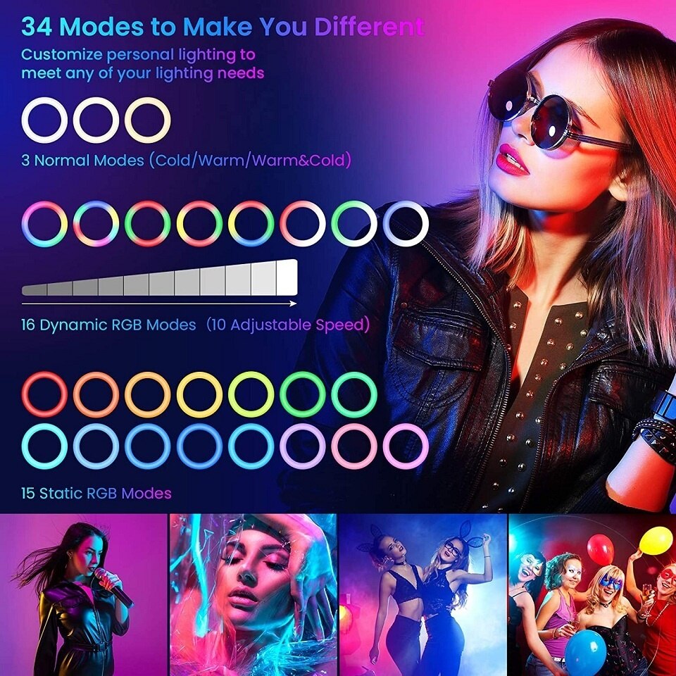 Anneau lumineux Led RGB avec trépied et support de téléphone, éclairage annulaire de Table pour Selfie, lampe de remplissage pour photographie, vidéo, vidéo, vidéo live