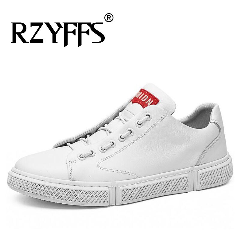 Mænd sorte hvide sko snøre læder sko flats zapatillas hombre herre casual sneaker sko  a52-43: Hvid / 40