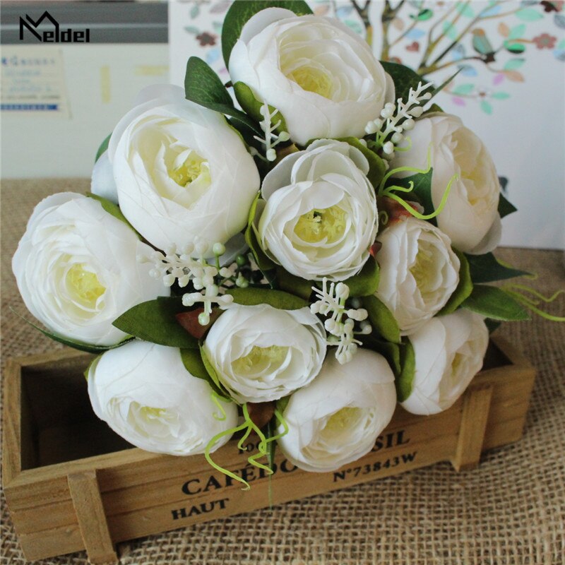 10 głów białe sztuczne kwiaty róży bukiet jedwabiu róże na stół weselny zima Dom dekoracje sztuczne kwiaty róże bukiet ślubny