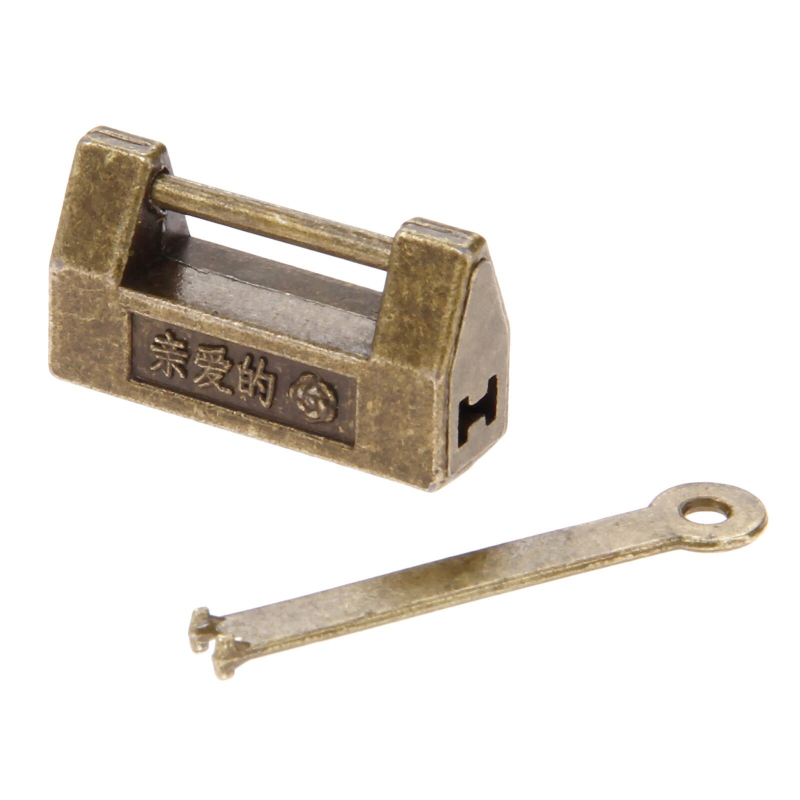 Antiek Brons Houten Doos Hangslot Chinese Oude Slot Met Vintage Box Klink Hasp Meubelen Gespsluiting Lock Hardware