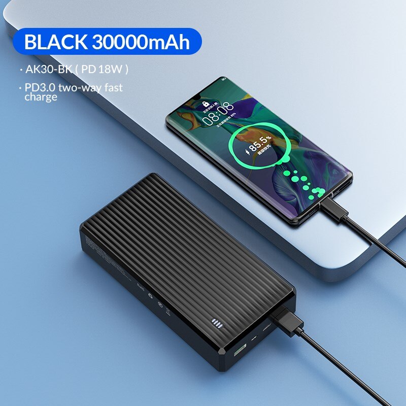 ORICO 30000mAh Portable Power Bank PD 18W Fast Charger Poverbank Mobile Phone External Battery Powerbank For IPhone 13: black