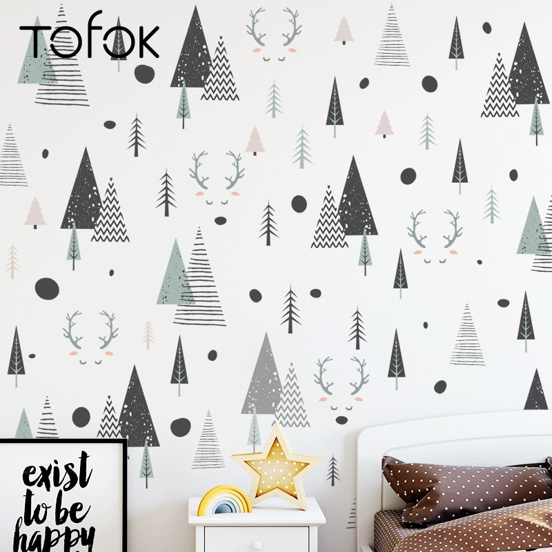 Tofok Herten Bos Grenen Diy Thuis Muursticker Nordic Stijl Kinderkamer Slaapkamer Decoratie Decal Nursery Deur Venster Sticker