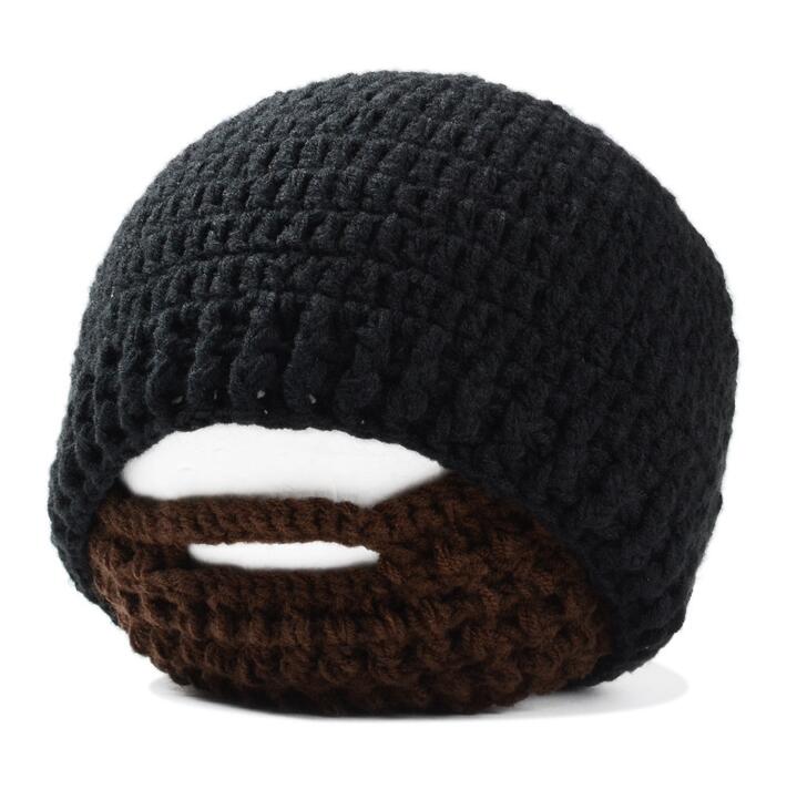 YRRETY Winter Beard Novelty Beanies Handmade Caps Head Knitted Men Hats Warm Cap Embroidery Glasses Pro Ear Protection: Black