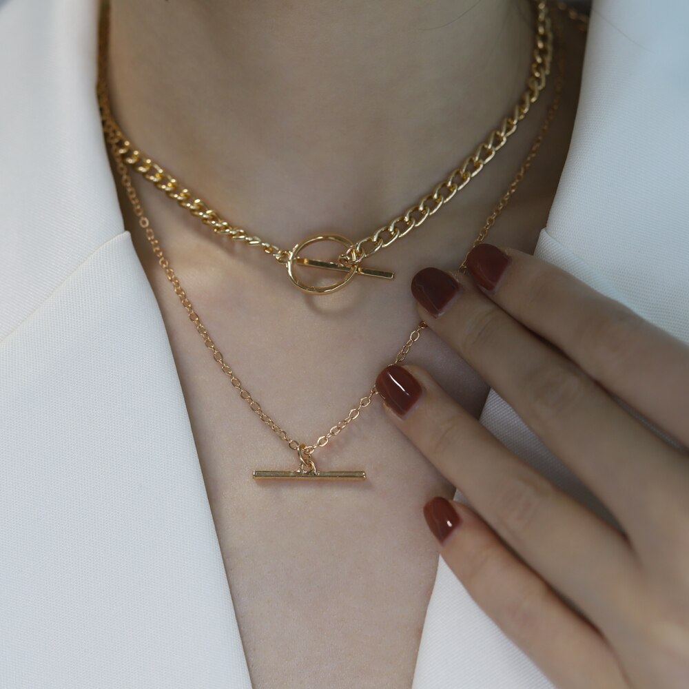 2 stücke Kreative Jahrgang Dicke Kette OT Schnalle Halskette Bohemien Punk Metall Kragen Halsband Halskette Frauen Punk Schmuck