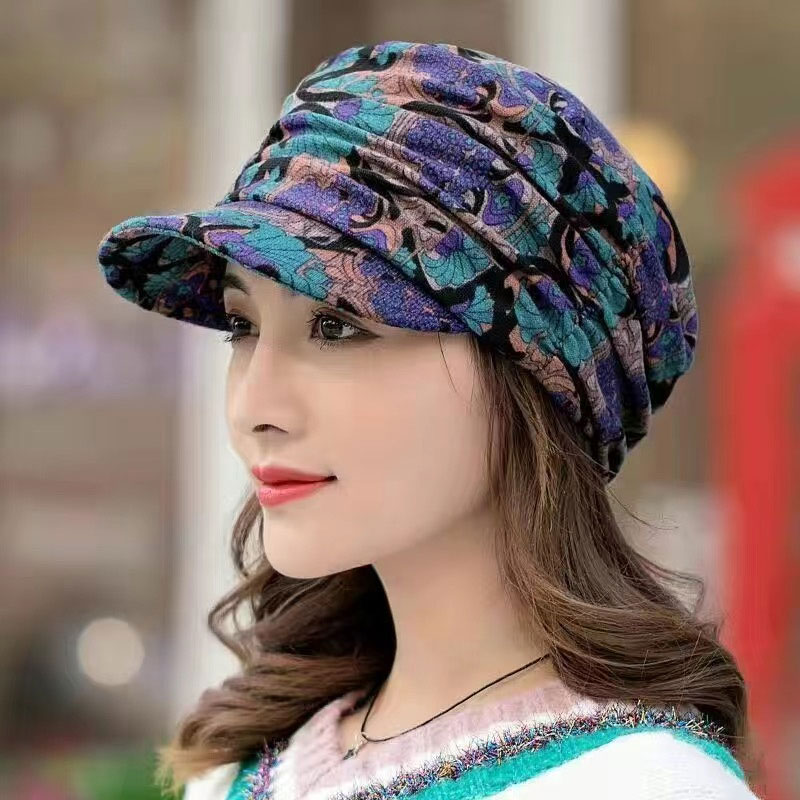 Chapeau à fleurs à bords courts pour femmes, chapeau à bec de canard doux, tendance, Protection solaire, casquette de journal, adapté aux voyages et au shopping quotidiens: Lavande