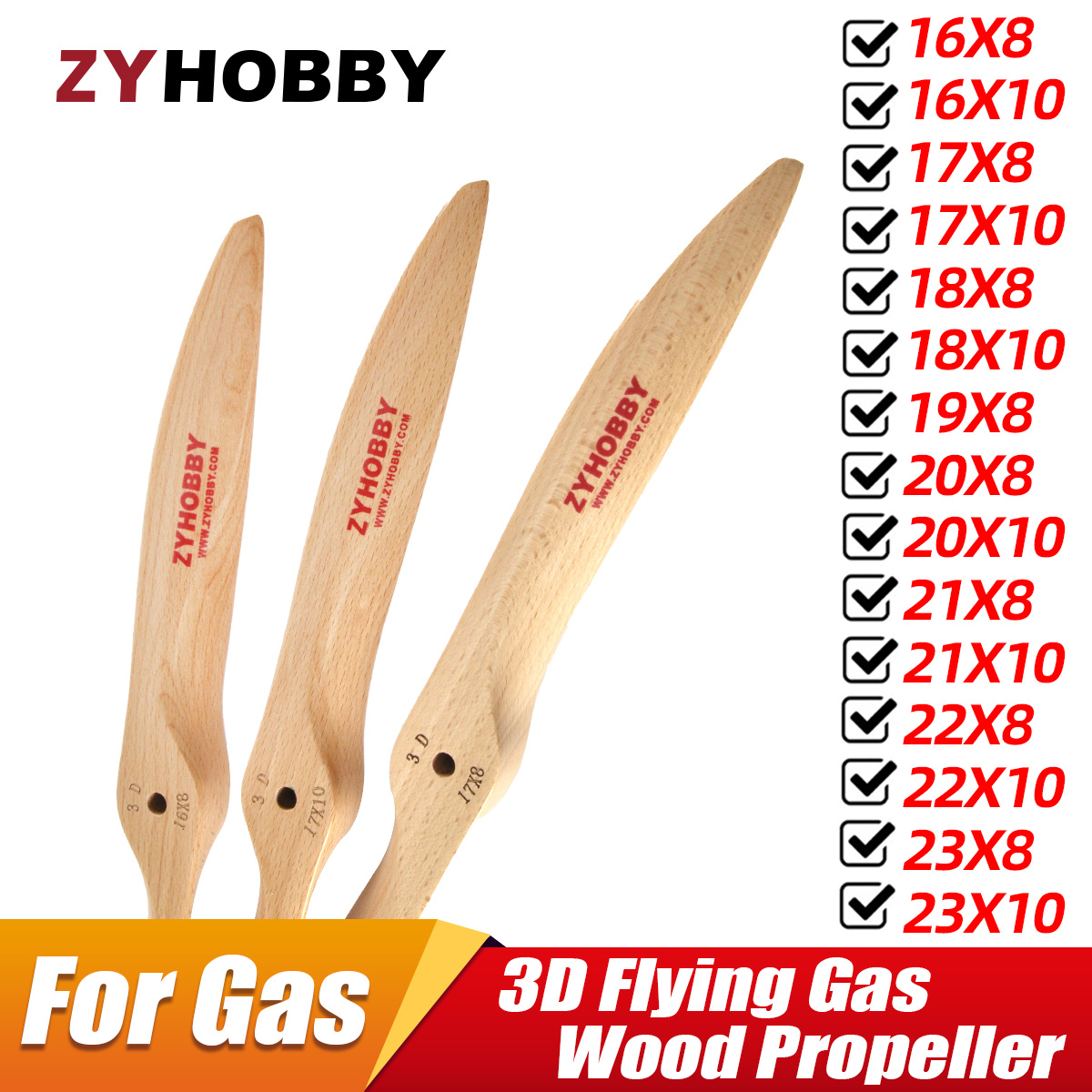 Hélice en bois haute efficacité 3D volant RC hélices d'avion à gaz 16x8 16x10 17x8 17x10 18x8 18x10 19X8 19X10 20X8 20X10 23x8