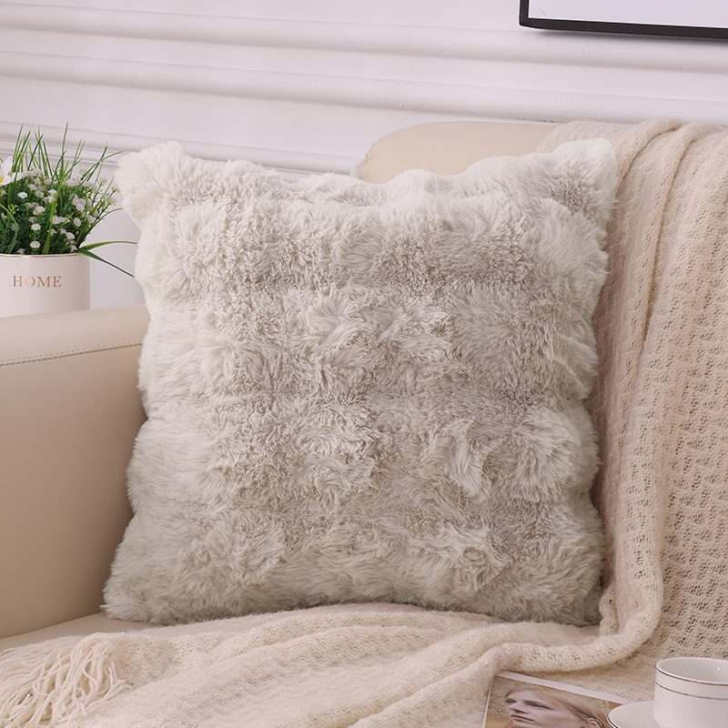Olanly-fundas de almohada ultrasuaves para decoración de sofá, fundas de cojines suaves y acogedoras de piel sintética de conejo, cojines de felpa para sala de estar, cama y coche: 550 x 550 mm / Beige