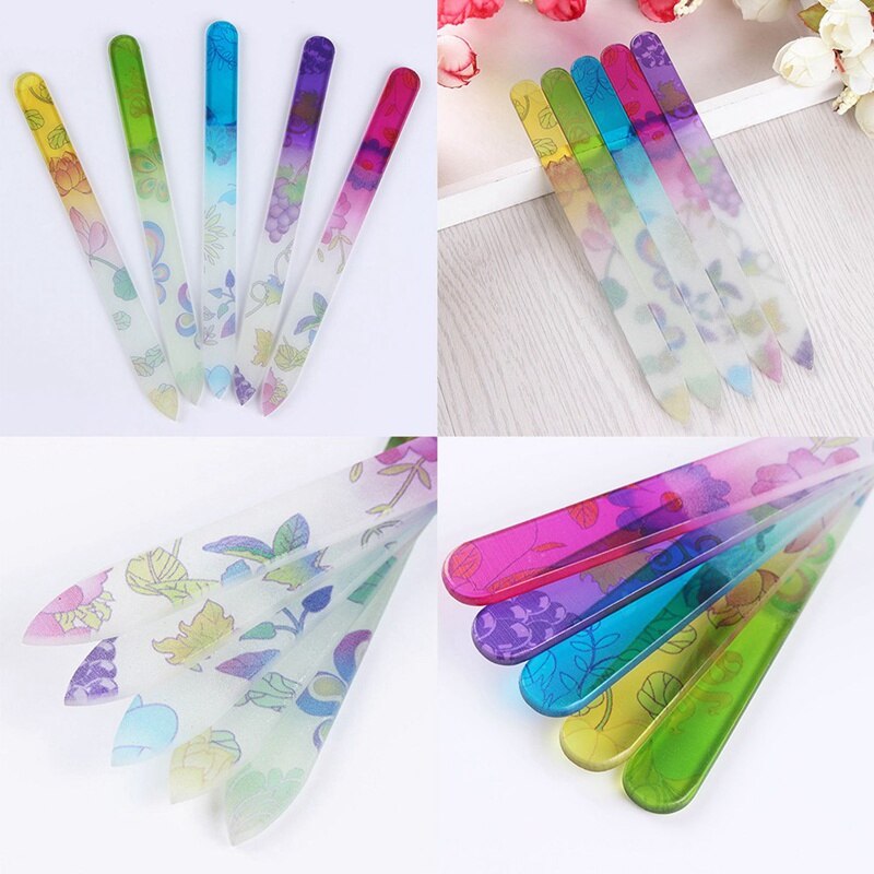 1 st Stempelen Bloem Glas Nagelvijl Buffer 14 cm Manicure Nail Art Praktijk Tool Willekeurige Patroon