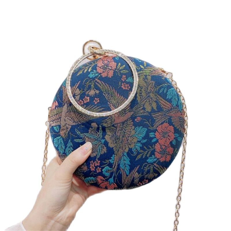 Ronde Vormige Avondtassen Gedrukt Bloemen Bruiloft Banket Portemonnee Mini Clutch Portefeuilles MN1554