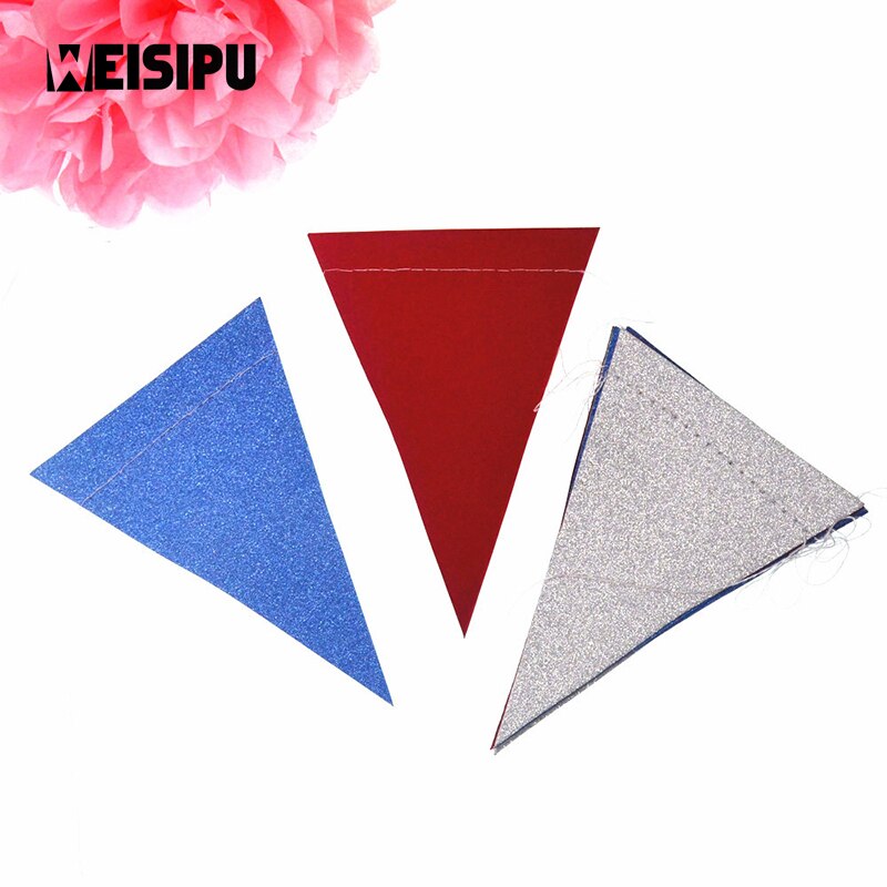3m 15 Flags Black White Gold Flag Banner Glitter Paper Pennant Bunting Garland Wedding Birthday Party Decoration: Red Blue Silver