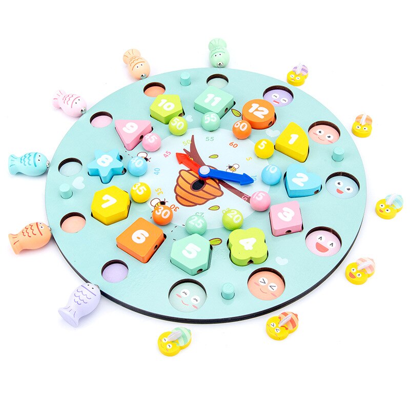 8 IN 1 Children Educational Toys Double-sided Clock Game Chess Clip Bead Shape Color Cognitive Desktop Game Early Education Toy