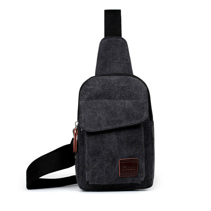 Local stock Men Crossbody Bags Canvas One Shoulder Oblique Chest Pack Bag: Black