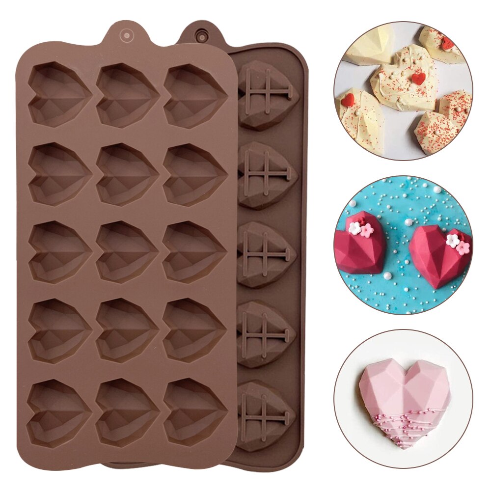 15 Cavity Diamond Heart Silicone Chocolate Mold DIY Cake Accessories Molds Kitchen Ice Cubes Biscuit Pastry Manual Baking Mould