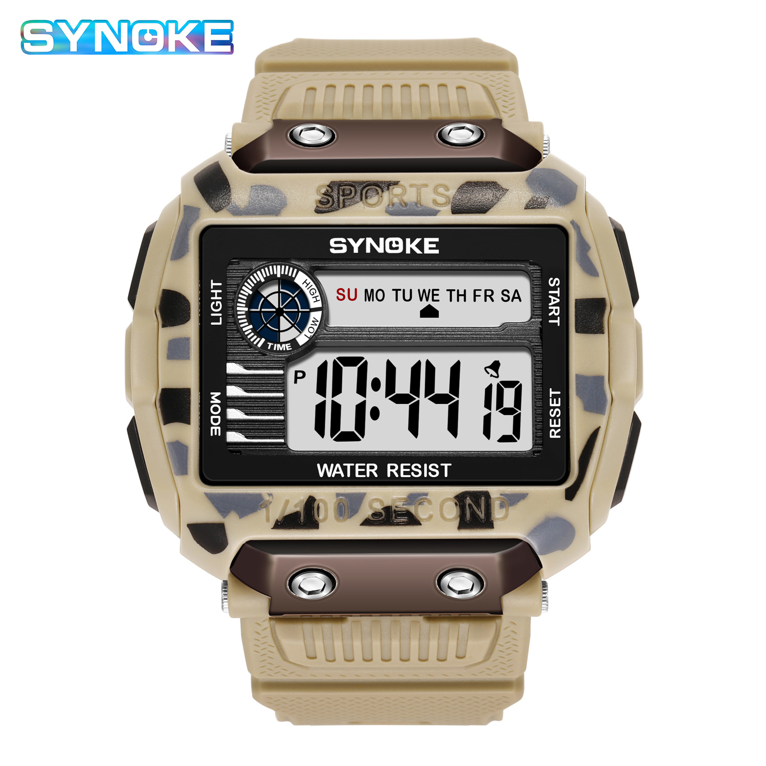 Synoke relógio de pulso digital masculino para esportes, ao ar livre moda multi função à prova d&#39;água visor grande luminoso relógio masculino com alarme: 9801 khaki
