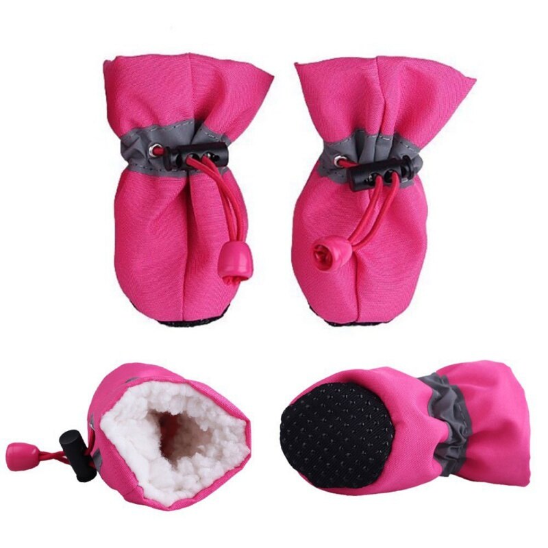 4pcs Dog Soft-Soled Shoes Waterproof Pet Dog Shoes Anti-Slip Rain Snow Boots Footwear Thick Warm Pet Socks For Small Cat Booties: rose Red / XXL