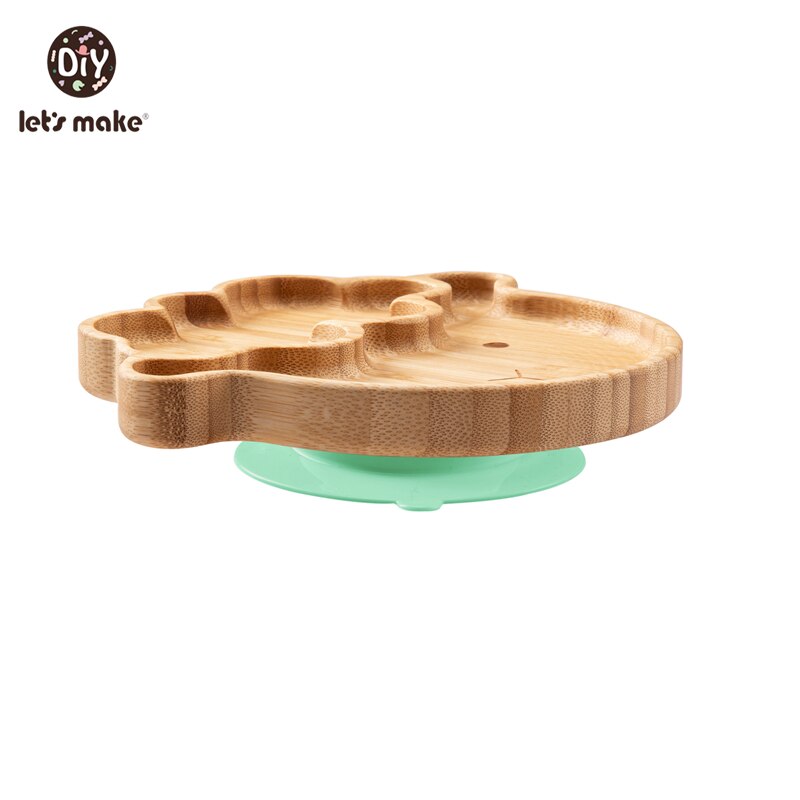 Let&#39;s Make Baby Dinner Plates Set Wooden Cartoon Dinner Plate Fork Spoon Children Feeding Plate Safe Edible Silicone Product: Sheep Mint plate