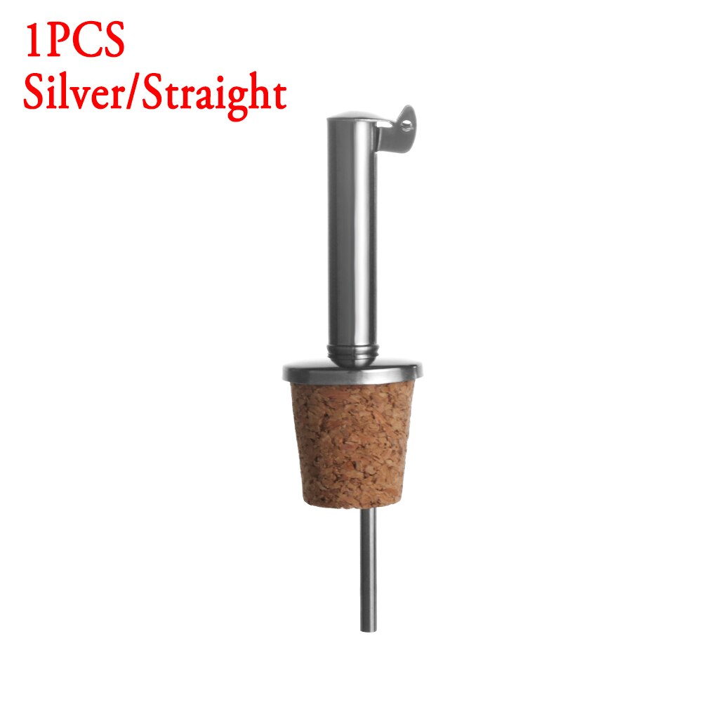 1/3PCS Wine Pourer Oil Bottle Stopper Plug Wooden Cork Stainless Steel Liquor Dispenser Barware: 1PCS Silver-Straight