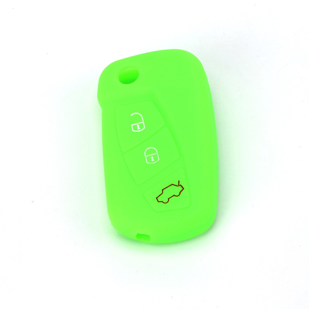 3 Buttons Silicone Car Key Case for Ford KA MK2 Aftermarket Folding Keychain Holder Remote Control Fob Protector Cover: Luminous green