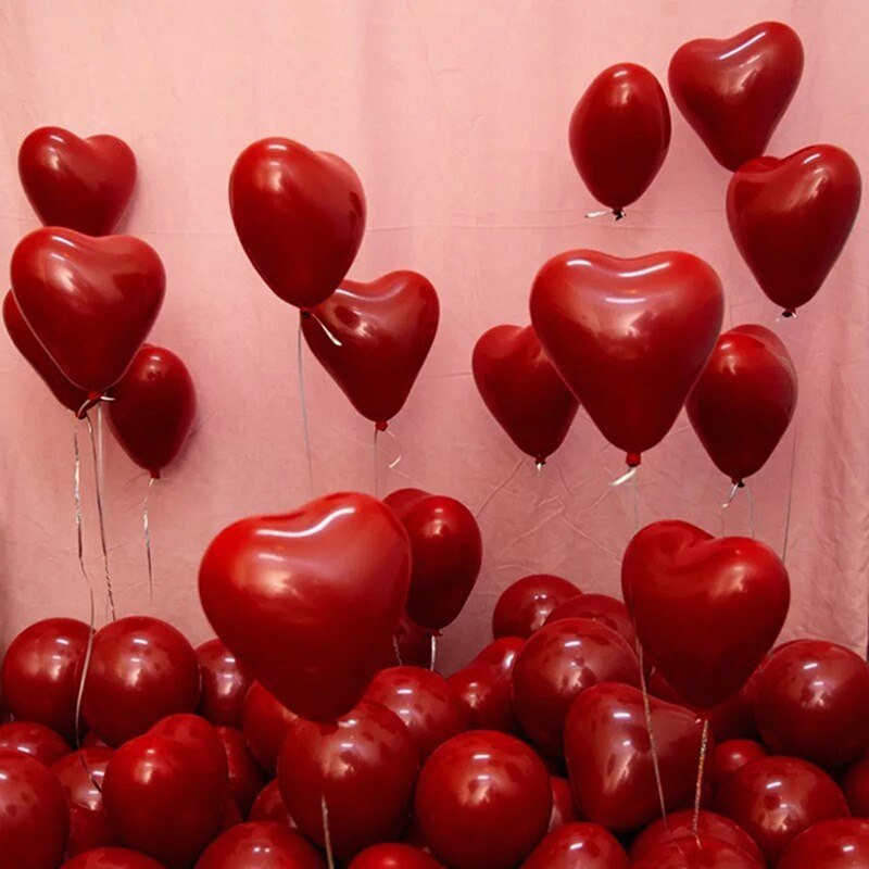 50 stk rubinrød hjerteformet kærlighedsballon dobbelt lag til bryllup bryllupsværelse fest scene dekoration