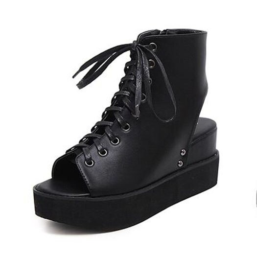 Støvler sko støvletter snøre harajuku kvinder wedge platform sandaler damer peep toe pumps brun sommer slingback høje hæle: Sort / 37