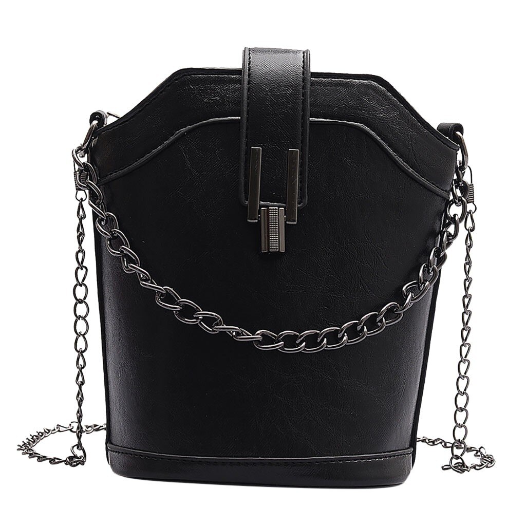 Casual Women's Blue Shoulder Bags Large Capacity Luxury Chain Bucket Purse PU Leather Women Crossbody Bags Solid Color: Black