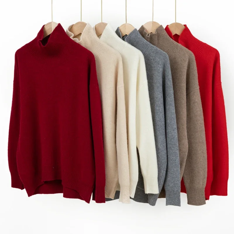 WinvyNee Maglioni da donna 2024 tendenza Dolcevita in lana merino Maglione casuale allentato Capispalla morbidi Maglioni più dimensione A 1103002 A