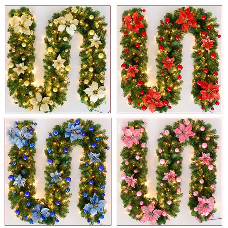 2.7M Christmas Rattan Artificial Garland Home Decor Wreath Decorative Green Christmas Garland Artificial Xmas Tree Decoration