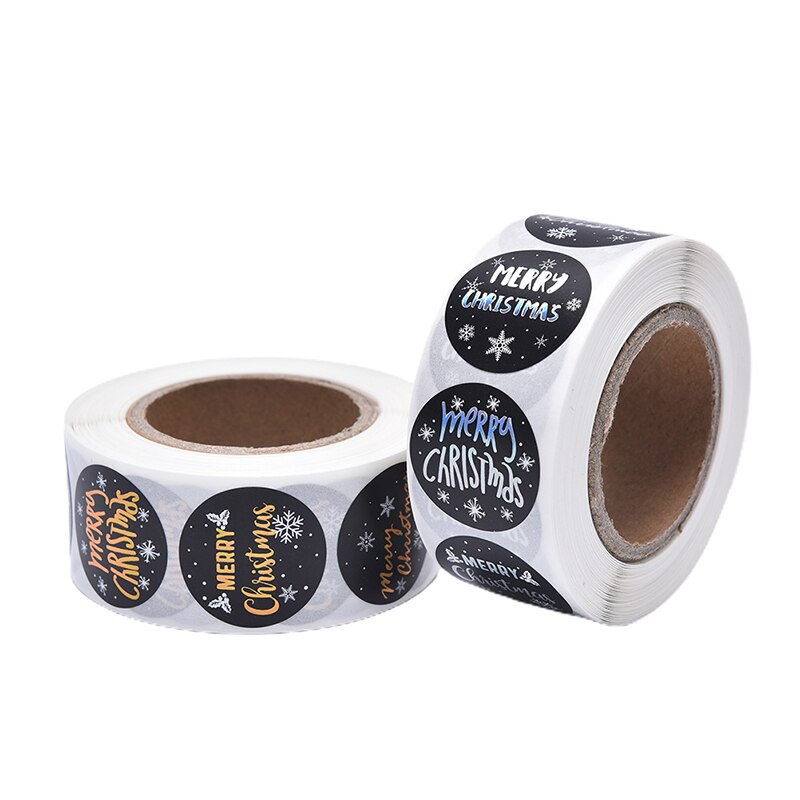 Merry Christmas Round Golden Plated Stickers Candy Box Homemade Cookies Bag Sealing Decoration