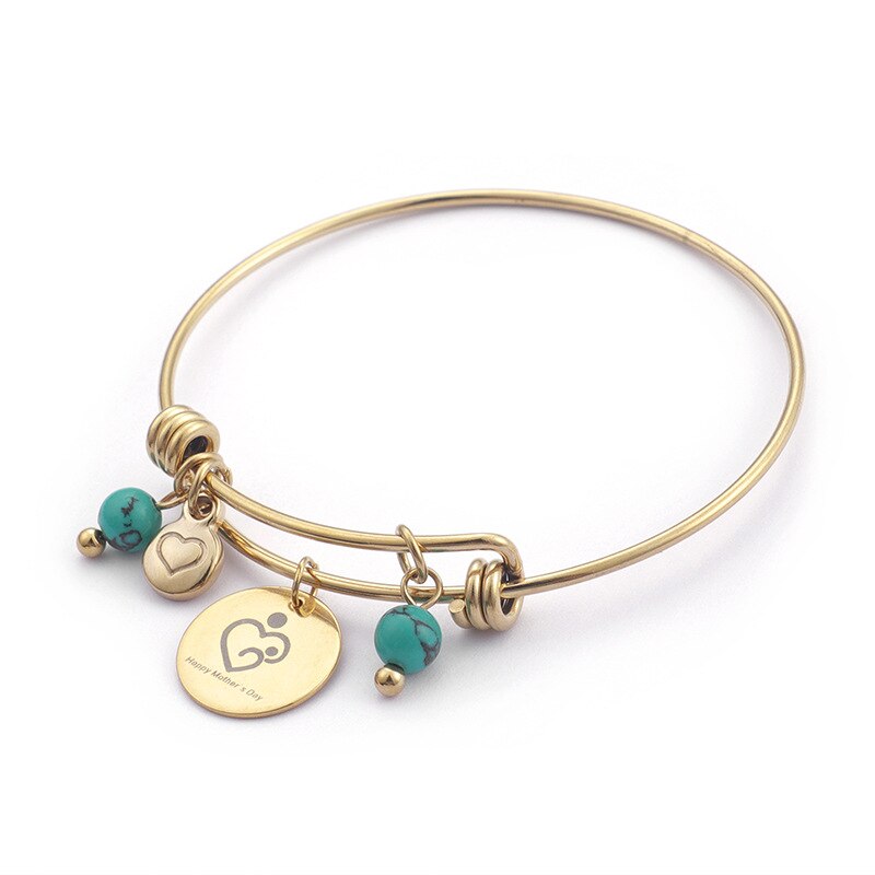 Blauwe kralen armband voor dames, 64mm roestvrijstalen hart- en letterarmbanden met bedel voor moederdag