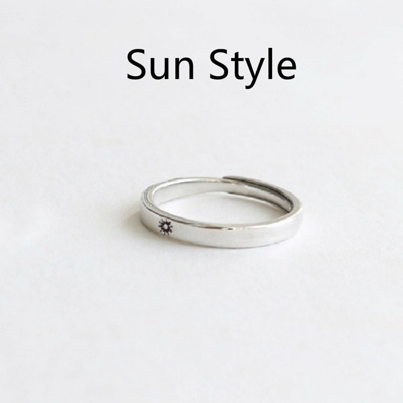 Silver Ring Simple Style Moon Sun Adjustable 925 Couple Rings For Girls Boys Best Friend Jewelry