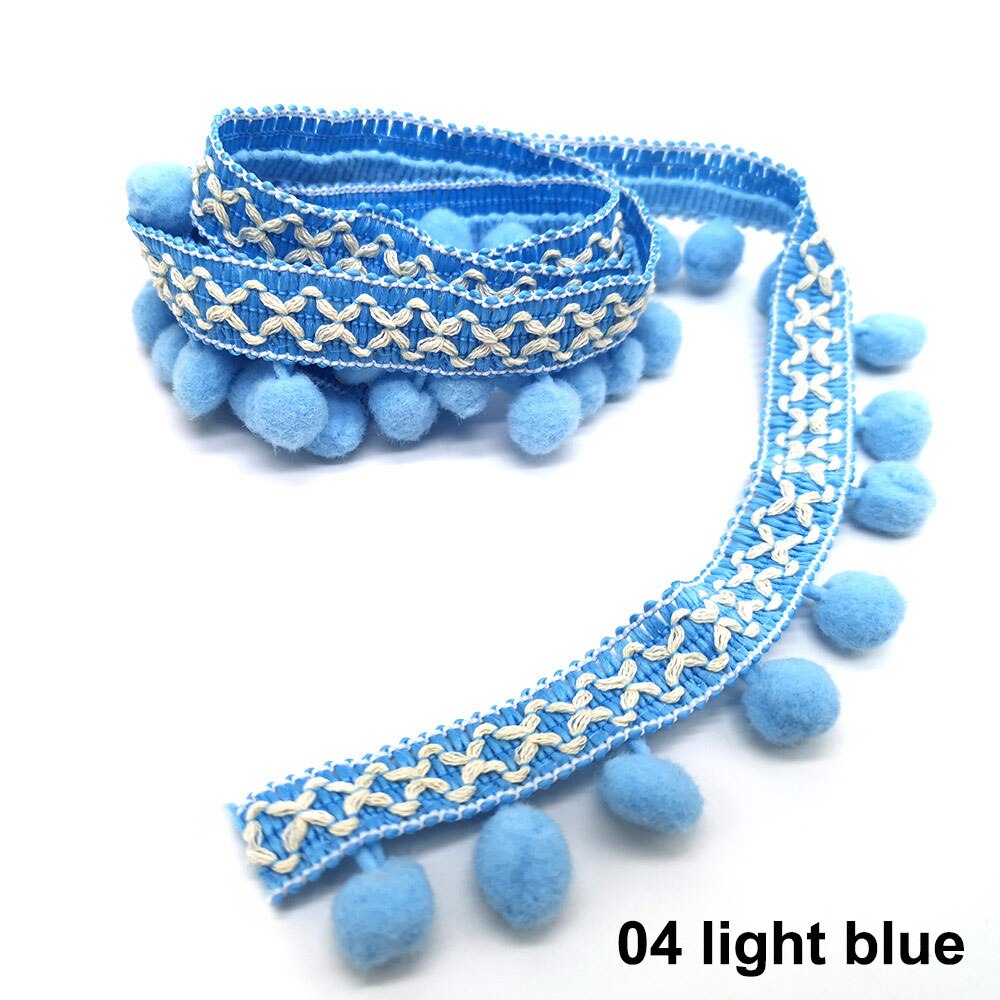 10 Meter Pom Pom trimmen Spitze Stoff NäHenne Zubehör Pompons quaste Trimmen Ball Fransen Band NäHenne Spitze Für DIY Material bekleidung: 04 hell Blau