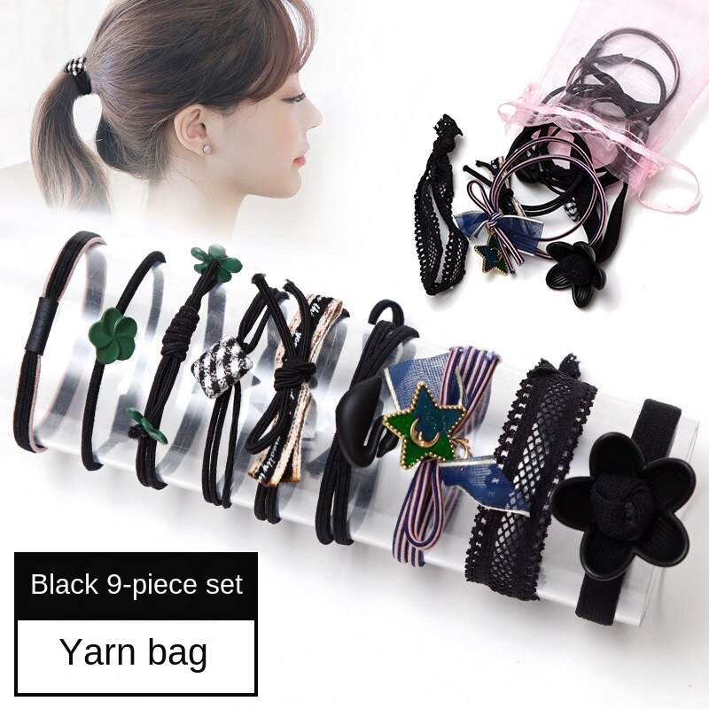 9 Uds bebé las vendas de Nylon niños elástico bandas para el pelo de los niños pelo cuerdas accesorios de bebé Princesa Madre de los niños y los niños: 9 pcs black